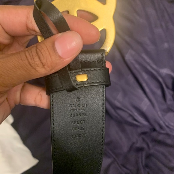 Black leather  belt with double G buckle main image 4